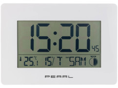 horloge radiopilotée automatique grands chiffres avec thermomètre intégré cadre blanc pearl