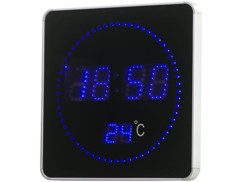 Horloge murale radio-pilotée à LED bleues de Lunartec.Très grands chiffres