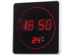 Horloge murale radio-pilotée à LED rouges et affichage de la température
