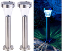 2 lanternes de jardin solaires "Silva" en acier inoxydable Lunartec