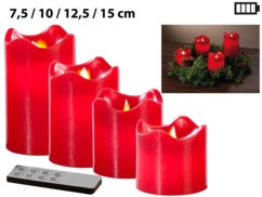 Set de 4 bougies LED en cire véritable - Rouge avec flamme vacillante