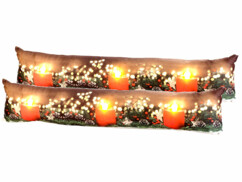 2 coussins de porte à 3 LED avec motifs bougies - 90 x 20 cm