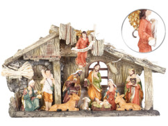 Crèche de Noël en polyrésine avec 11 figurines peintes à la main Pearl