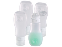 pack de 4 flacons souples en silicone pour le voyage avec ventouse de fixation remplissable facile savon parfum hydroalcoolique