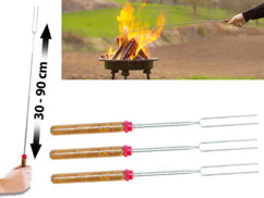 3 brochettes et fourchettes à gril télescopiques avec manche en bois extensible de 30 à 90 cm de la marque Infactory