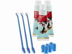 3 kits d'hygiène dentaire canine : brosses et dentifrice