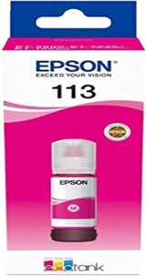 Bouteille d'encre Epson EcoTank Magenta 113 dans son emballage cartonné