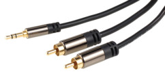 cable audio cinch male vers jack 3,5mm mâle connecteurs dorés 24 carats cable en cuivre double blindage 50cm