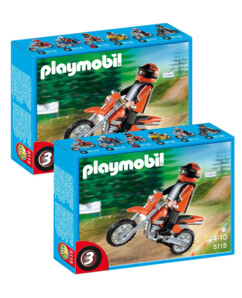 Pack de 2 boîtes Playmobil 5115 avec chacune 1 moto, 1 personnage Playmobil et 1 casque de moto