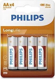 Pack de 4 piles alcalines AA / LR6 Long Life de la marque Philips