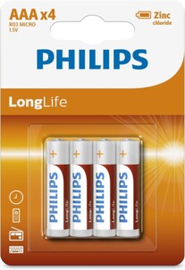 Pack de 4 piles alcalines AAA / LR3 Long Life de la marque Philips