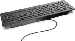 Illustration de l'épaisseur du clavier filaire Mobility Lab coloris noir avec vue de face sur sa tranche avant et ses deux ports USB-A intégrés