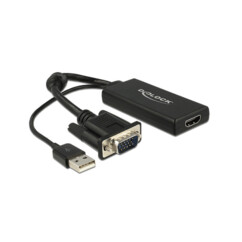 DeLOCK 0.25m VGA+USB2.0-A/HDMI 0,25 m VGA (D-Sub) + USB Noir