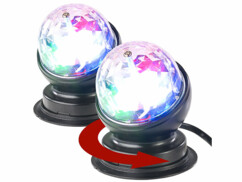 Lot de 2 boules disco rotatives avec effets lumineux RVB.