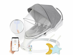 Balancelle bébé connectée électrique BW-10.app mise en situation avec smartphone et application
