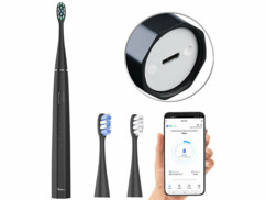 Brosse à dents électrique sonique connectée SZB-200.app mise en situation avec têtes de brossage et smartphone