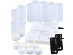 Pack de 12 bougies chauffe-plat à LED avec 2 télécommandes et 2 stations de chargement de la marque Lunartec
