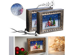 2 cadres décoratifs de Noël "Cadeaux" avec LED, musique et neige