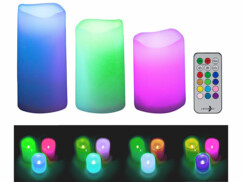 3 bougies LED RVB télécommandées avec luminosité variable et minuterie vue allumées avec télécommande
