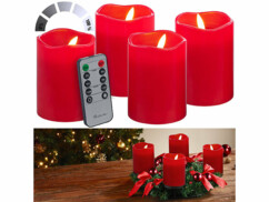 4 bougies de l'Avent en cire  LED effet flamme télécommandées - coloris rouge