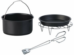 5 accessoires de cuisson pour four, friteuse à air chaud et gril vue avec le plat sur le support