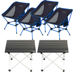 2 ables de camping et 4 chaises pliables