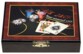 coffret de jeu en bois laqué avec peinture et 2 jeux de 52 cartes à jouer pour poker belote 421 black jack