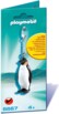 Figurine Playmobil pingouin 6667 en porte-clés avec chaîne et mousqueton métallique accrochée à son emballage cartonné