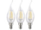 Lot de 3 ampoules LED filament E14 de type bougie avec une capcité de 4 W et une luminosité de 470 lumens.