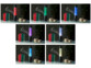7 photos montrant les diverses couleurs de LED possible pour la lampe RVB à paillettes Lunartec