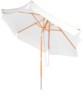 Grand parasol orientable anti-uv 50+ avec mât en bois et toile hexagonale beige lavable en machine