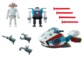 Figurine Playmobil du Docteur X avec son Sky Jet et son robot Intercepto.