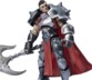 Zoom sur l'armure de protection du guerrier Darius de League of Legends montrant les détails sculptés et de qualité de la figurine