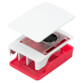 Boîtier de protection pour Raspberry Pi 5 coloris blanc et rouge avec ventilateur dissipateur intégré