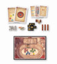Composants Escape Game Pocket Enquête à Rome : plateau amphithéâtre romain, cartes énigmes et jetons