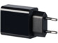 Dessous de l'adaptateur secteur coloris noir Pearl avec 2 ports USB-A et fiche d'alimentation secteur européenne 230 V