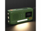 Mise en situation de la veilleuse LED de la radio FM mobile couleur vert kaki dans le noir