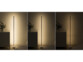 3 photos illustrant l'intensité variable de la lampe à pied Luminea dans l'obscurité, de la luminosité la plus élevée à la plus faible