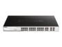 Switch D-Link DGS-1210-28P vu de face, 24 ports RJ45 Gigabit et 4 slots SFP, voyants LED