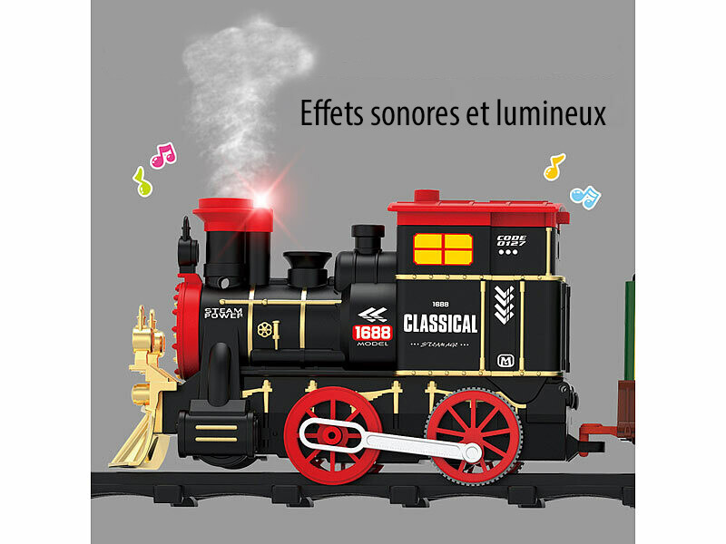 CNKOO Ensemble de Train pour Arbre de Noël Train Électrique Rechargeable pour Garçons Filles avec Télécommande Lumières à Vapeur Son Cadeaux de Noël Rails Jouets