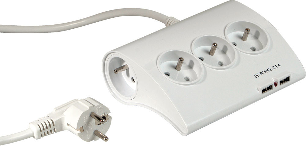 Chacon bloc multiprise design prise plate 5x avec interrupteur et câble  1,5m blanc