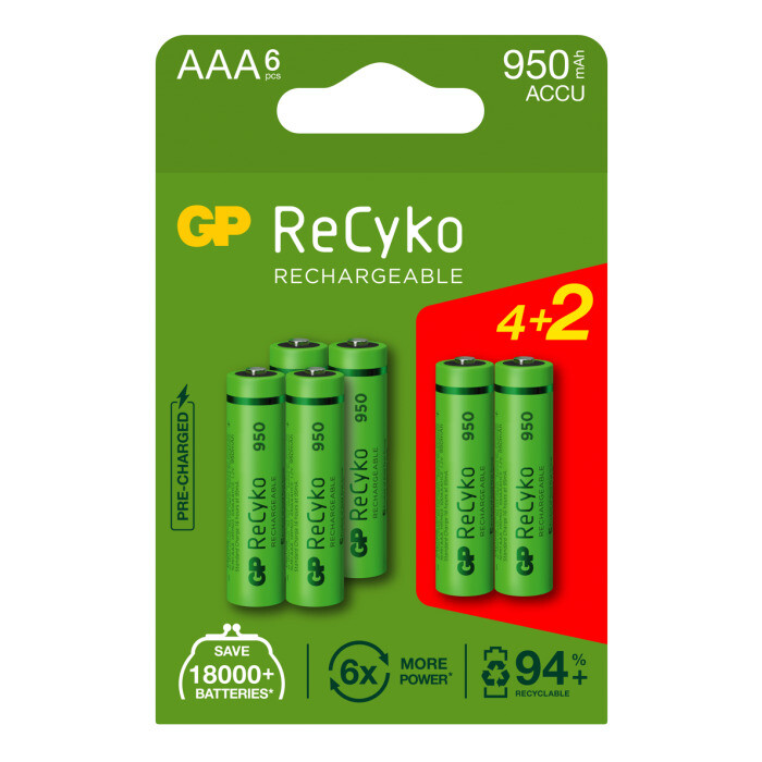 6 piles AAA rechargeables LR3 950 mAh