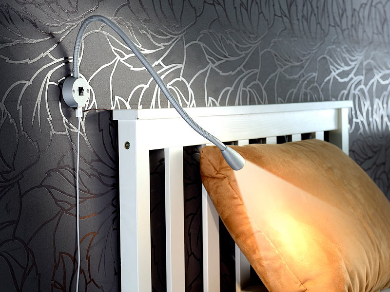 Lampe de chevet murale à col de cygne et port de chargement USB