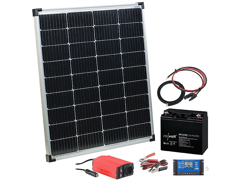 Kit panneau solaire 110 W avec batterie, régulateur et convertisseur