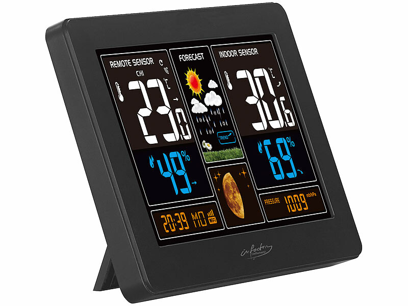 Station météo avec capteur sans fil extérieur intérieur, thermomètre  hygromètre baromètre phase de lune 9-en-1 affichage LCD coloré numérique  avec