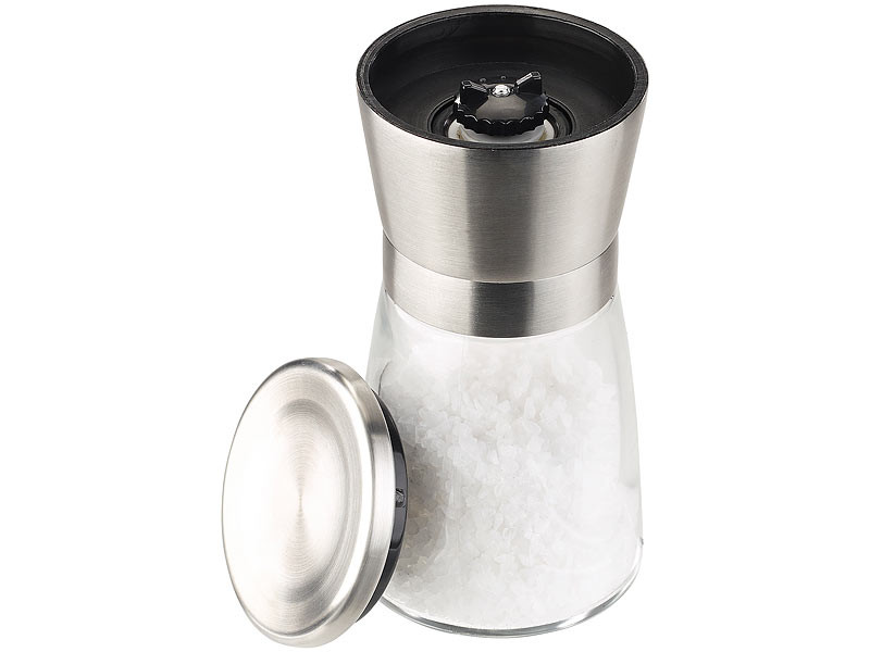 Moulin poivre et sel manuel en verre et inox avec broyeur en céramique - 13  cm