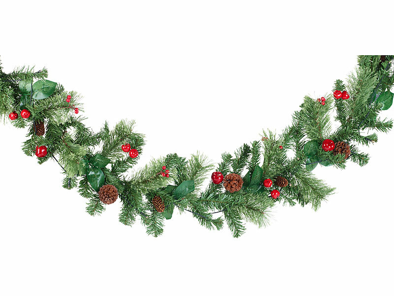 Guirlande de Noël 180cm immitation Branches de sapin et houx