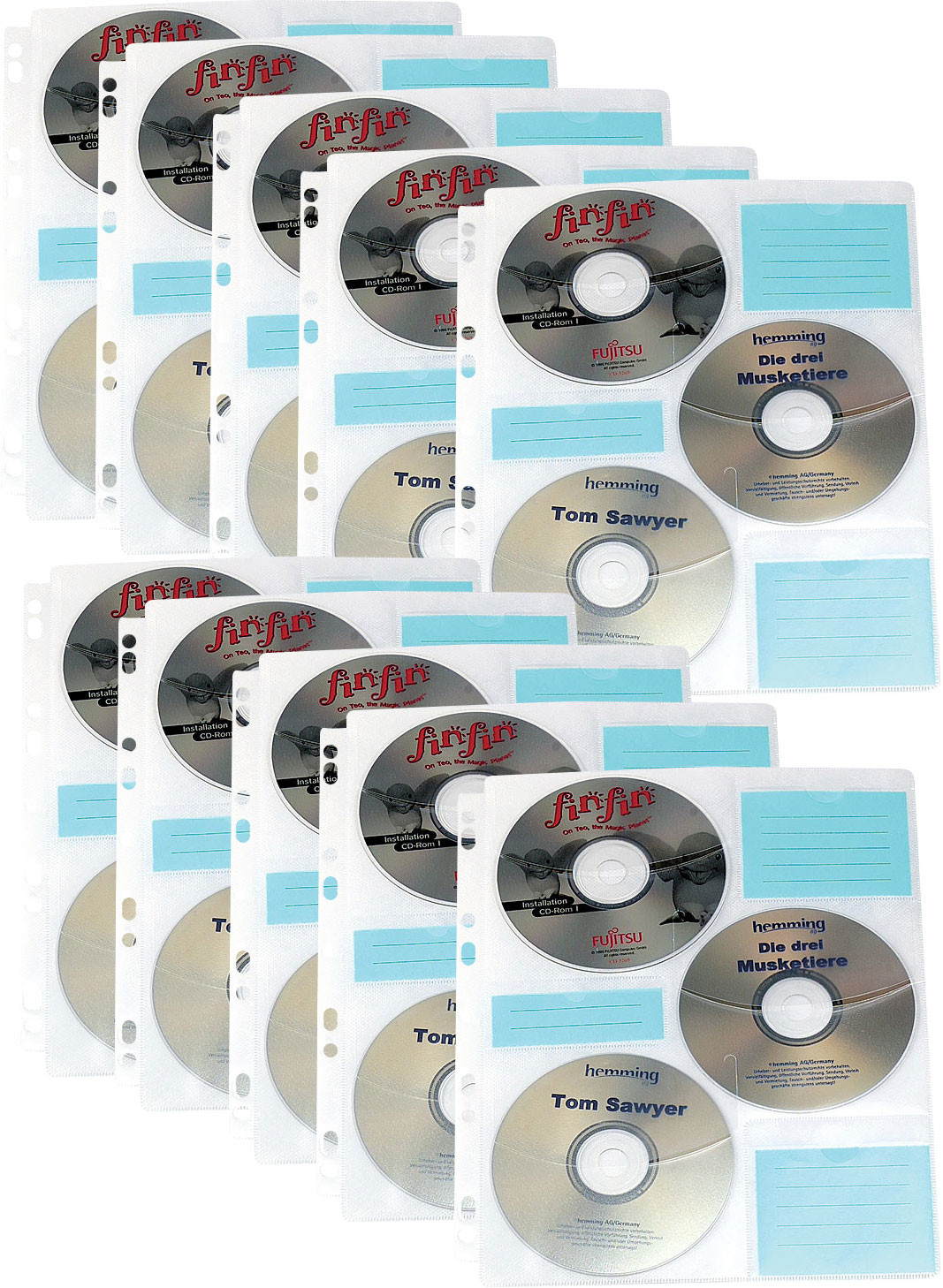 DURABLE Lot de 5 pochettes format A4 pour 4 CD/DVD pour classeur 5222-19