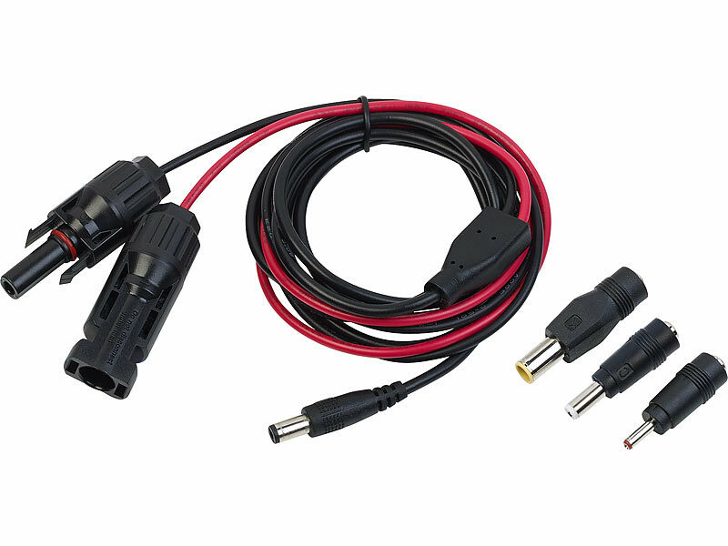 Câble avec prise compatible MC4 vers DC 5,5 x 2,1 mm et 3 adaptateurs – 2 m, Câbles pour panneaux et batteries