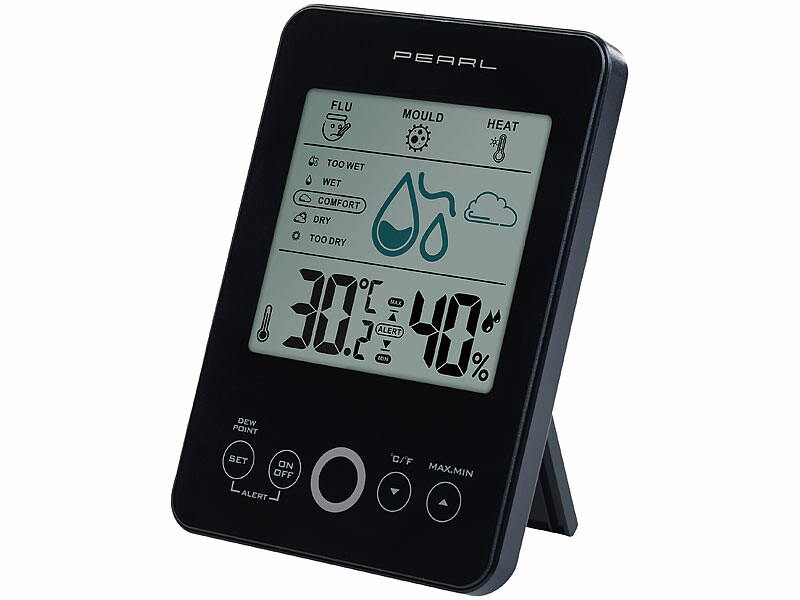 Thermomètre et hygromètre numérique avec alarme moisissure - coloris noir
